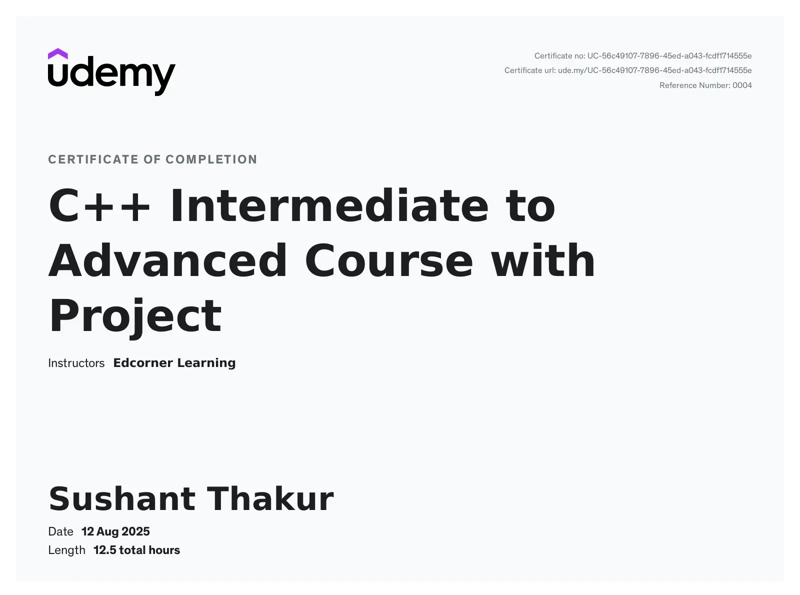 C++ Intermediate to Advanced Course with Project