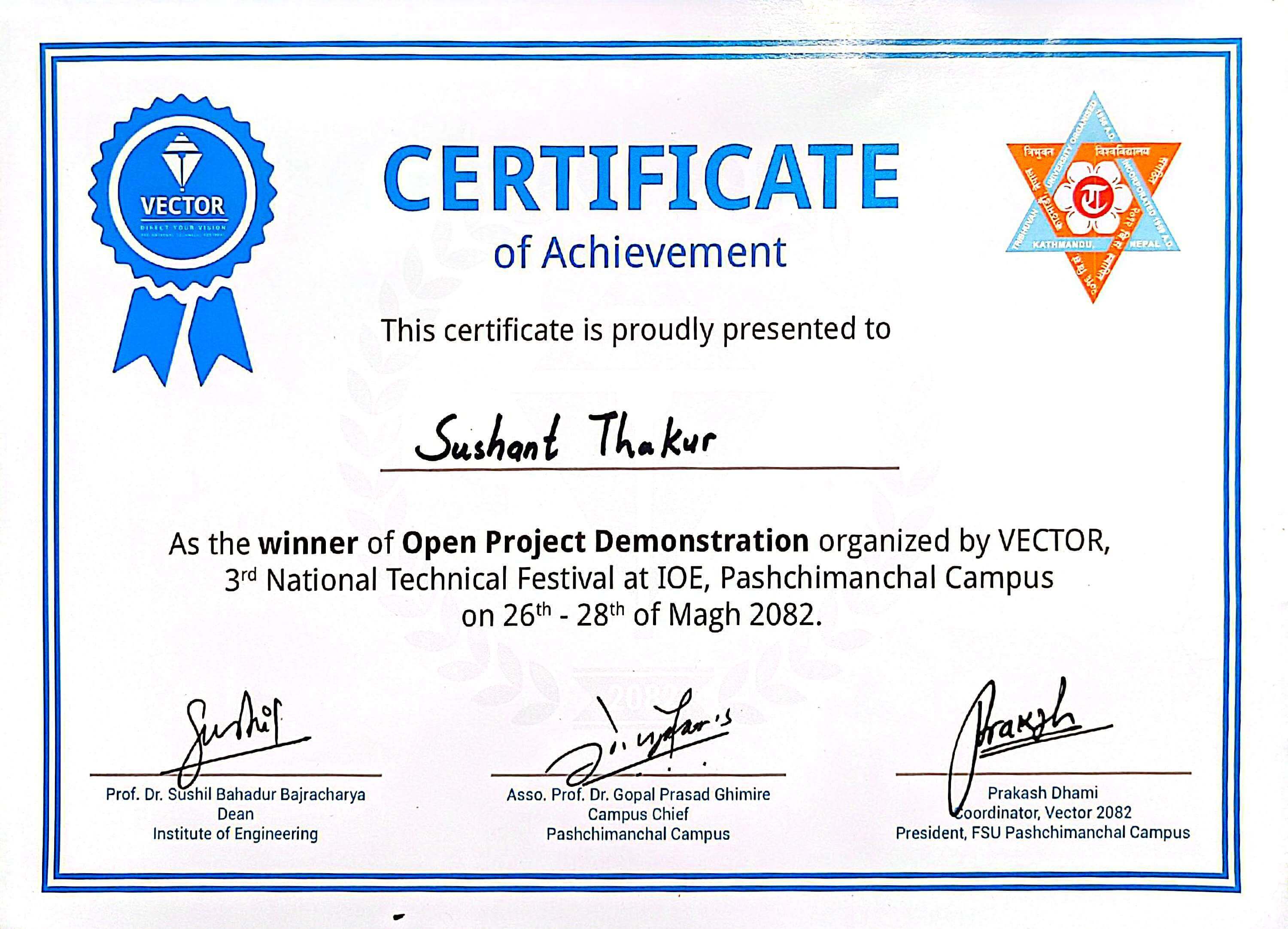 Winner of Open Project Demonstration - VECTOR 2082